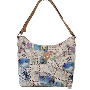 Kim Rogers Postcard Stamp Print Satchel Bag Medium Size Butterfly Purse Handbag
